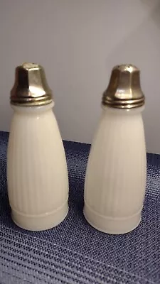 Vintage White Milk Glass Ribbed Salt And Pepper Shakers W/Lids 5 1/2  Tall • $8.99