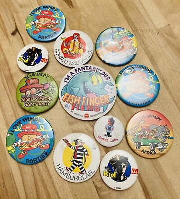 Job Lot Of 12 Vintage Fast Food Tin & Plastic  Pin Badges - Wimpy And McDonalds • £3.99