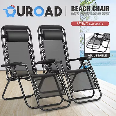 2X Zero Gravity Chair Reclining Deck Lounge Sun Beach Outdoor Folding Camping • $124.90
