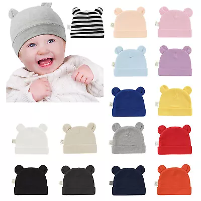 Newborn Baby Boys Girls Beanie Hat Cap Bear Ears Cap Cute Infant Solid Hats • £1.95