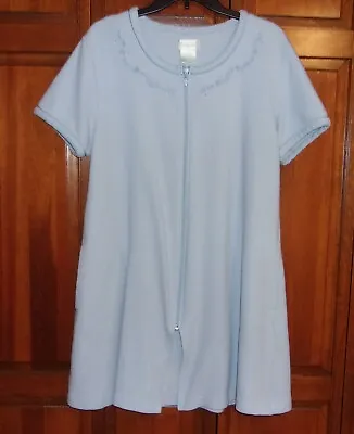 Vanity Fair Robe Housecoat Short Sleeve Full Zipper Blue Waffle  Knit   - L • $15.99