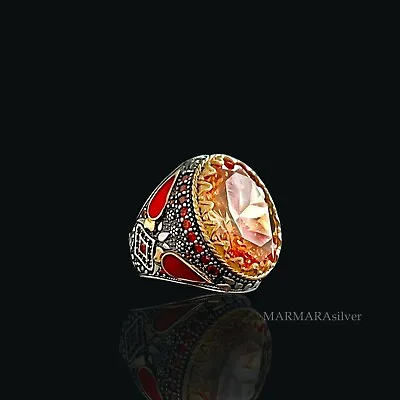 925 Sterling Silver Turkish Handmade Jewelry Citrine Men's Ring All Size • $54