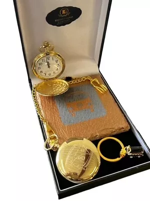 Engraved VW CAMPER VAN BUS RV GOLD Pocket Watch Coaster Keyring Luxury Gift Set • $49.26