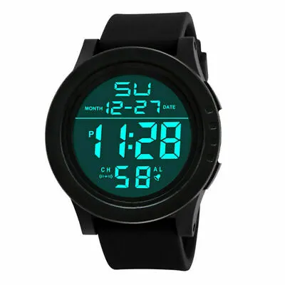 Mens Digital Sport Watch LED Backlight Men Wrist Watch Stopwatch UK • £5.28