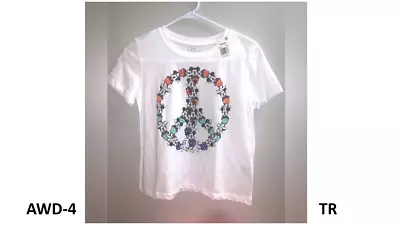 Disney Mickey Mouse Women's Peace Sign White Semi Cropped T-Shirt Size Small • $15.20