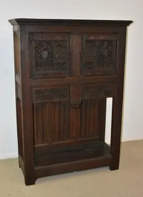 Antique Oak Gothic Revival Liquor Storage Cabinet • $2700