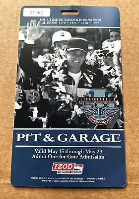 2010 Indianapolis 500 Pit & Garage Pass Badge - Al Unser Indy 500 Ticket • $19.79