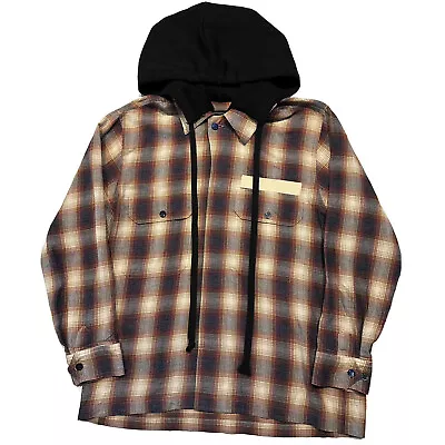 $140 • Buy Mens Faith Connexion Hooded Flannel Overshirt Button Up Size Xl 