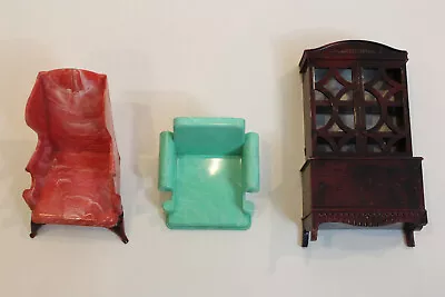Three (3) Pieces Vintage Ideal Plastic Dollhouse Furniture AS-IS | Cabinet Chair • $6.99