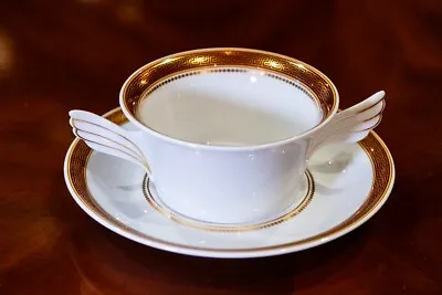 Versace Rosenthal * Cream Soup Bowl W/Saucer * Medaillon Meandre Marron • $149