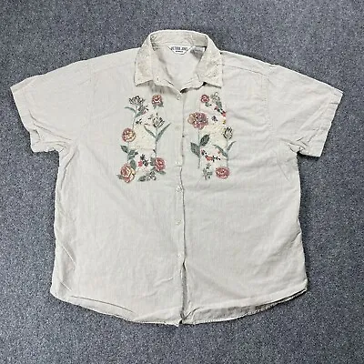 VINTAGE Victoria Jones Shirt Size 20W Floral Embroidered Striped Beaded 90s • $18.36