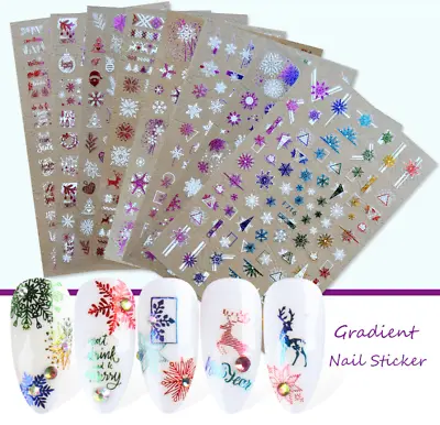 3D Nail Art Stickers Decals Christmas Tree Heart Snowflakes Reindeer Stars NS38 • $2.49