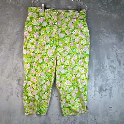 Moka Sport Capri Pants Women's Size 16 Green Pink Sea Shell Crop Elastic Waist • $32