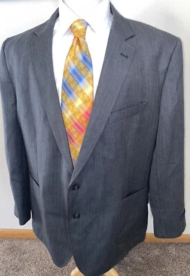 $60 • Buy NEW Stafford Sz 46L Charcoal Gray Herringbone Unlined Sport Coat Blazer Jacket
