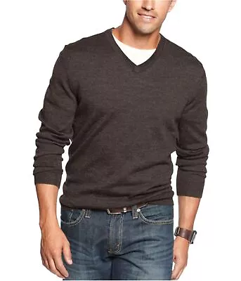 Club Room Mens Merino-Wool V-Neck Pullover Sweater Brown Small • $30.23