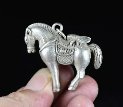 4.5CM Rare Old Chinese Miao Silver Feng Shui Horse Cicada Lucky Necklace Pendant • $10.92