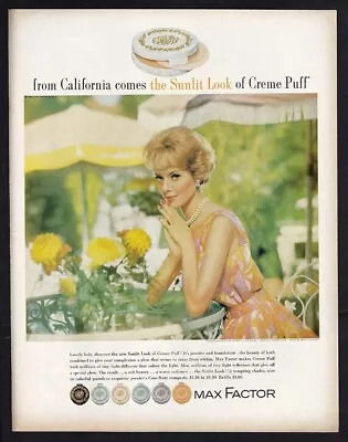 1962 MAX FACTOR Powder Makeup Print Ad  The Sunlit Look Of Creme Puff  • $11.95