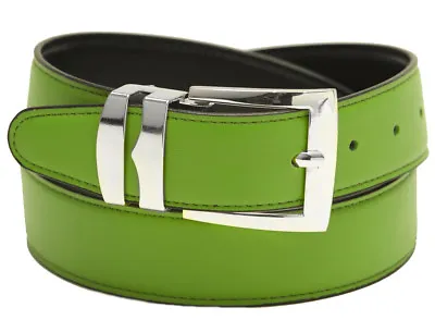 Men's Belt Reversible Wide Bonded Leather Silver-Tone Buckle Over 20 Colors • $18.95