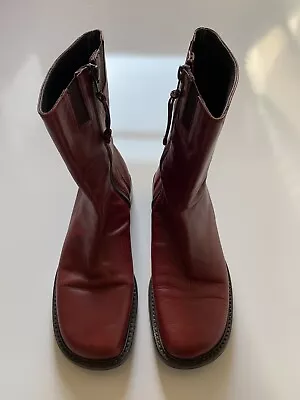 Donald J Pliner Vera Gomma Red Burgundy Leather Boots Made In Italy Size M  7.5 • $90