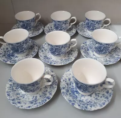 Nikko Tableware Blue Tea Rose Pattern Large Cups & Saucers X 8. New. Never Used. • $80