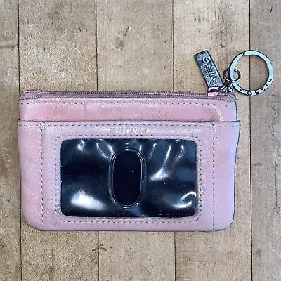 Vintage Fossil Leather Credit Card ID Wallet Keychain Coin Purse Dusty Rose Pink • $14.99
