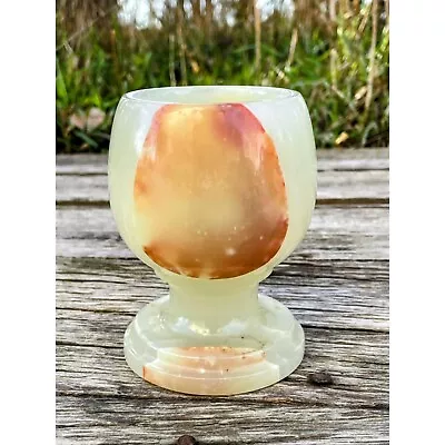 Vintage MCM Alabaster Stone Goblet Glass 4  • $32