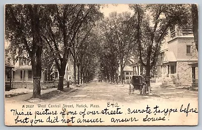 Massachusetts West Central Street Natick W/ Horse Carriage Rotograph Postcard • $6