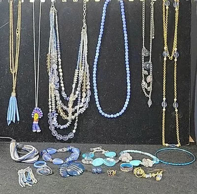 Vintage ~ Now Costume Jewelry Lot Blue WearResell Necklaces Bracelets++ Lot#157 • $4.99