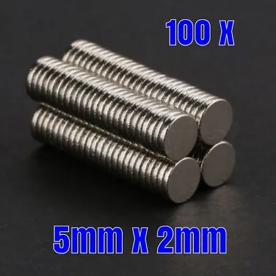 $8.45 • Buy 100 X Rare Earth Magnet 5mm X 2mm Disc Round Neo Craft Hobby Fridge Magnets