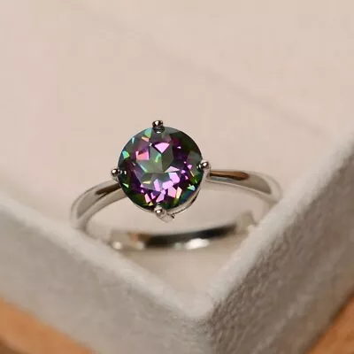 Lab Grown  Mystic Topaz Round Cut Shape 925 Sterling Silver Valentine Day Ring • $56.65