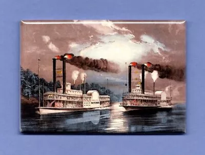 Mississippi River Boat *2x3 Fridge Magnet* Ship Transport Currier & Ives Wheel  • $8.95