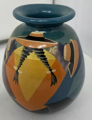 Novica Peru Pottery Vase Handpainted Collectible Signed Pancho 5” Southwestern • $25.99