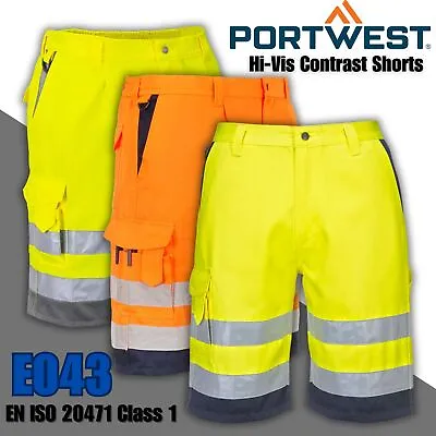 Portwest Hi Vis Viz Polycotton Shorts Cargo Combat Work Wear Summer Safety E043 • £29.99