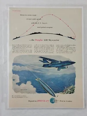1956 Douglas A3D Skywarrior Bomber Jet US Navy Original Color Ad Ocean To Ocean • $9.95