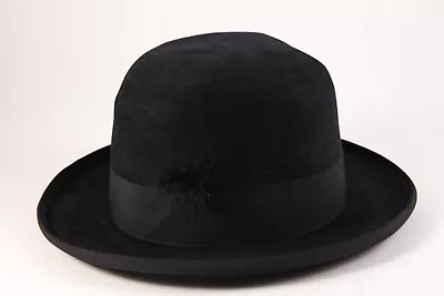 Vintage Mallory Felt Bowler Hat Derby Size 7 1/8 Stetson Feather With Dobbs Box • $85.50