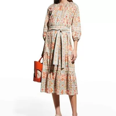 New Shoshanna Sunset Tiered Floral V-Neck Blouson-Sleeve Size 8 Midi Dress • $220