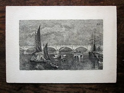 C1890 Late 19thC River Scene Thames? London? Boats AB Original Pen & Ink Drawing • £28