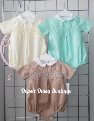 £20 • Buy Boys Smocked Portuguese Rompers