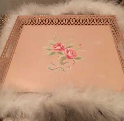 Simply Shabby Chic Pink Rose Metal Rectangle Vanity Tray Rachel Ashwell • $35