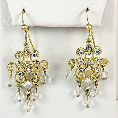 Vintage MONET Signed Crystal Dangle Rhinestone French Wire Pierced Earrings • $19.99