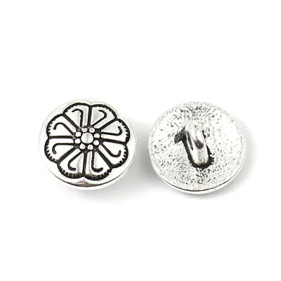 Shank Buttons 12mm Antique Silver Metal Carved Flower Pattern Baby Knitting • £3.70