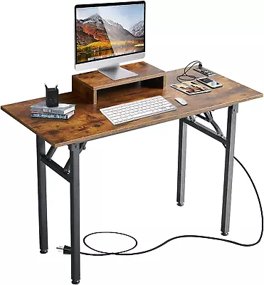 43.3  Folding Computer Desk With Power Outlet And Monitor Shelf • $127.11