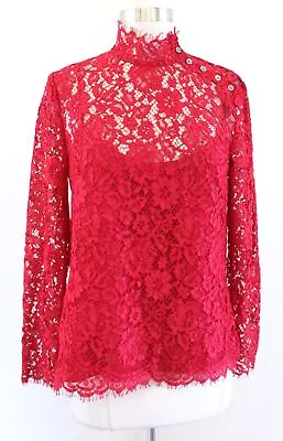 NWT J Crew Womens Red Mock Neck Lace Button Bow Accent Top Blouse Size 4 Bow • $24.99