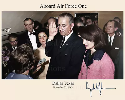 Kennedy Assasination LBJ Signed Colorized Swearing In AF1  Signed REPRINT 8x10 • $18.99