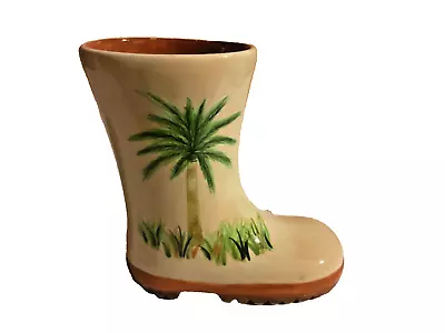 Vintage Ganz Ceramic Glaze Rain Boot Palm Tree Decor Planter With Drain Hole • $15