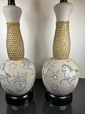 Marbro Italian Porcelain Table Lamps  Set With Shades Authentic Vintage 1950’s • $477