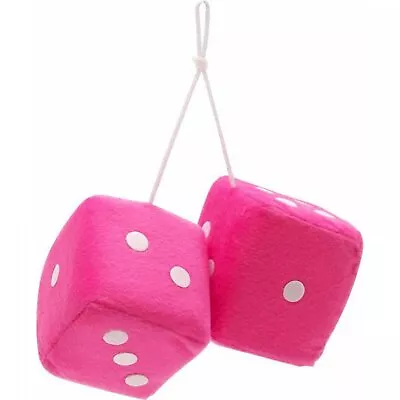 3  Custom Pink Fuzzy Hanging Rearview Mirror Dice W/ White Dots Pair Mustang II • $18.51