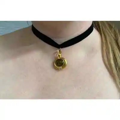 Vintage Velvet Amber Gold Tone Choker Necklace • $15