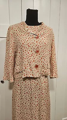 1950s Linen Polka Dot Dress And Jacket W/ Belt Volup Plus Size • $50
