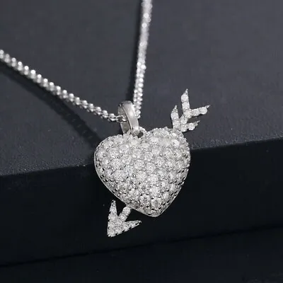 2Ct GENUINE MOISSANITE Heart Arrow Pendant With 18  Chain 14K White Gold Plated • $147.25